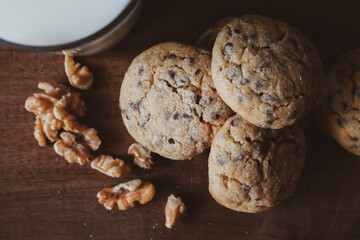 traditional cookies with chocolate and a glass of milk to replenish energy