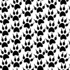 Paws silhouettes seamless pattern. Repetitive vector illustration on transparent background.