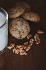 traditional cookies with chocolate and a glass of milk to replenish energy