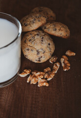 traditional cookies with chocolate and a glass of milk to replenish energy