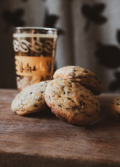 traditional cookies with chocolate and a glass of milk to replenish energy