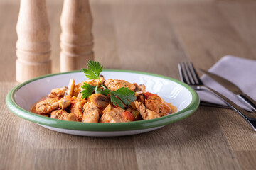 Sauteed chicken with carrots and peas ( Turkish ; Tavuk Sote )
