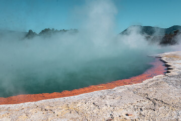 Waiotapu, also spelt Wai-O-Tapu is an active geothermal area at the southern end of the Okataina Volcanic Centre. It is 27 kilometres south of Rotorua.