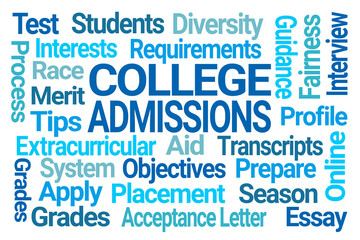 College Admissions Word Cloud on White Background