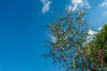 Maypole under blue sky with copypace