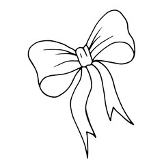 Изолированный рисунок на белом фоне.
Big cute bow.  Ribbon decoration.  Drawn by hand.  Isolated drawing on a white background.