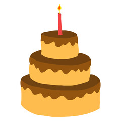 Sweet chocolate birthday cake with candle