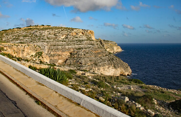 A stratified cliff by the roadside in Malta