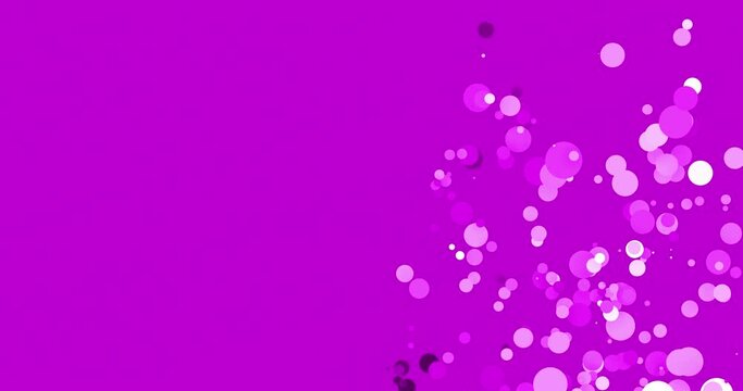 Liquid drop in purple fluid. Fluid animation. Liquid animation backdrop with bubbles dropping from top. Cloud of aquatic bubbles in flat minimal background. Footage animation of artificial water vorte