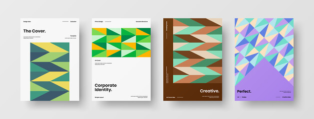 Company identity brochure template collection. Business presentation vector A4 vertical orientation front page mock up set. Corporate report cover abstract geometric illustration design layout bundle.