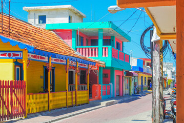 Isla Mujeres colorful city architecture. an island in the Caribbean Sea. tourism attractions around...