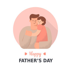 Happy father day in flat design, father hugging his lovely daughter