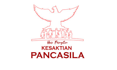 Fototapeta na wymiar Indonesian Holiday Pancasila Day Illustration. Translation: October 01st, The Teks wrote with the Indonesian Language with translation: Happy Pancasila day.