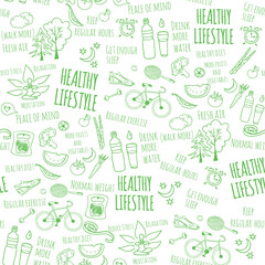 Healthy lifestyle seamless vector doodle pattern