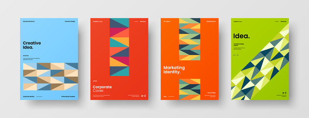 Company identity brochure template collection. Business presentation vector A4 vertical orientation front page mock up set. Corporate report cover abstract geometric illustration design layout bundle.