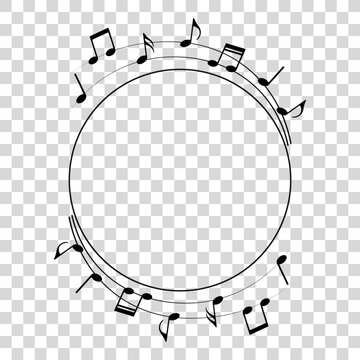Music notes, round frame, vector illustration.