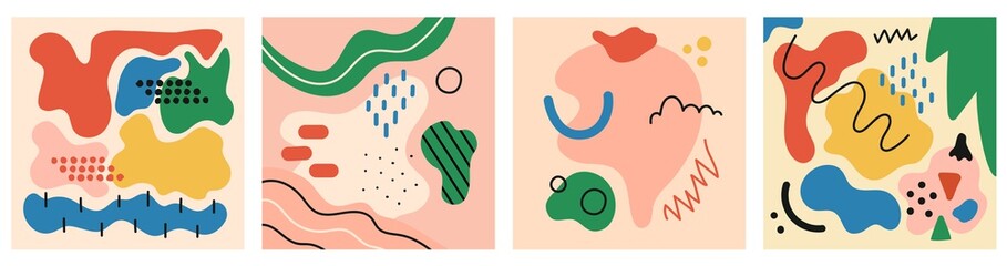 Obraz premium Vector collection of abstract background designs with doodle elements. Social media promotional content, home decoration prints, graphic template designs