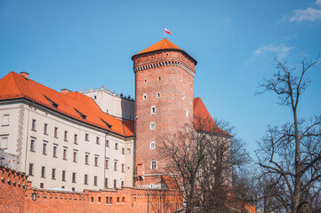 Obraz premium Wawel Castle Tower during the day in Krakow, Poland
