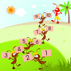 
Ants story. Vector illustration of the ants building a bridge to rescue the queen.
