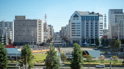 Fototapeta na wymiar Beautiful cityscape view with clear blue sky background and copy space , Tochigi, Japan