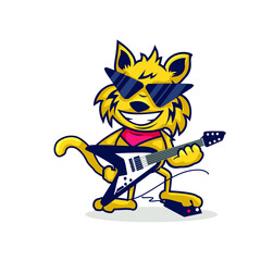 cartoon yellow cat play electric guitar 2