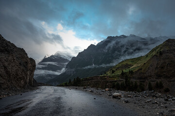 Manali, Himachal Pradesh / India - June, 2018 Road crossing between the Himalayan valleys