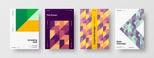 Company identity brochure template collection. Business presentation vector A4 vertical orientation front page mock up set. Corporate report cover abstract geometric illustration design layout bundle.