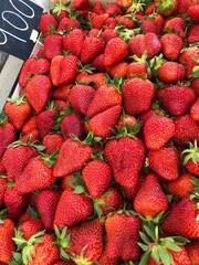 Juicy delicious red strawberries on the market 