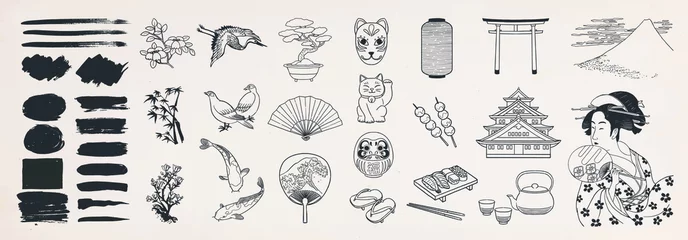 Japanisches Doodle-Set. Japanische traditionelle Designelemente. Handgezeichnete Vactor-Illustration. © artiflow