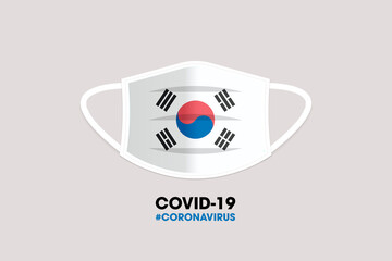 Medical mask sign illustration. Face mask prevent corona virus infection. Covid 19 mouth mask with the flag of Korea