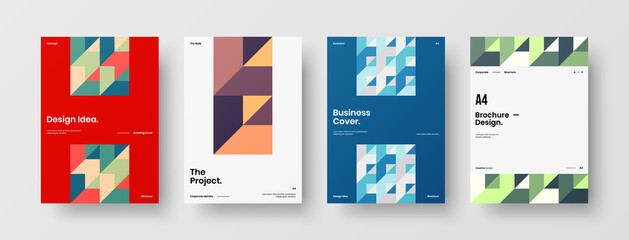 Company identity brochure template collection. Business presentation vector A4 vertical orientation front page mock up set. Corporate report cover abstract geometric illustration design layout bundle.