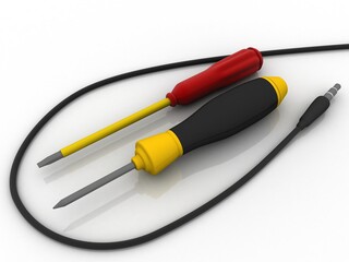 3d rendering screwdriver with aux cable