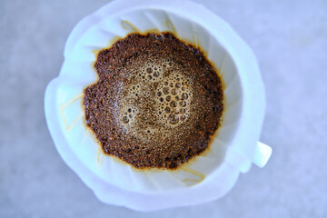 Brewing pour over coffee with a coffee dripper
