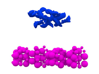 Abstract liquid colorful shapes.  Neon pink and blue cloids. 3d art abstract composition 