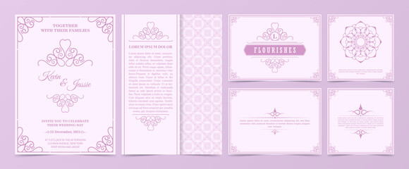 Collection Invitation card vector design vintage style with soft pink color.	