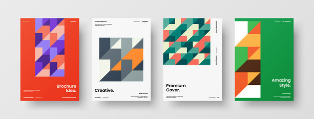 Company identity brochure template collection. Business presentation vector A4 vertical orientation front page mock up set. Corporate report cover abstract geometric illustration design layout bundle.