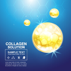 Collagen Serum and Vitamin Background Concept for Skincare Cosmetic Poster Advertising.