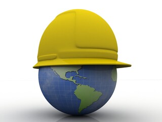 3d illustration Safety Helmet protect the world
