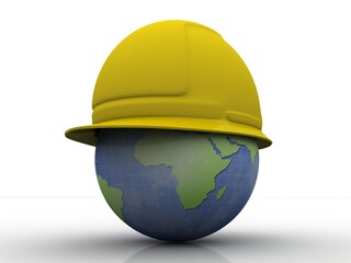 3d illustration Safety Helmet protect the world
