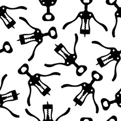 Corkscrew seamless pattern. Bottle opener tool.