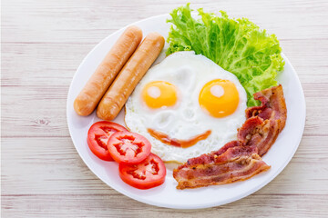 Bacon and eggs pan for breakfast