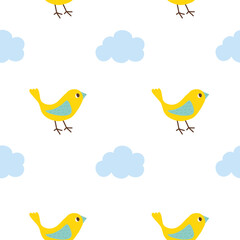 Seamless pattern with cute birds. Funny characters. Suitable for baby textiles.