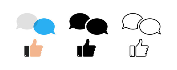 Thumb up with positive spech bubble cutomer feedback. Vector thumb up. Speech bubble design. Customer feedback concept.