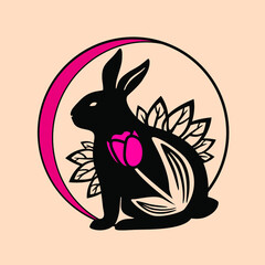Vector illustration on a light background. Hare, rabbit with flowers, designer image .Animal.
