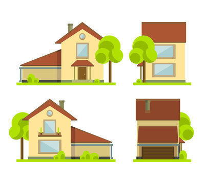 Vector illustration .House project .Overview from all four sides. Design