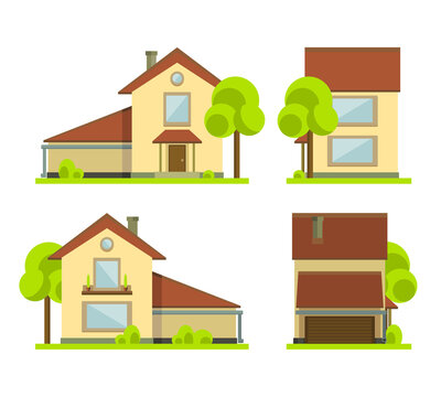 Vector Illustration .House Project .Overview From All Four Sides. Design