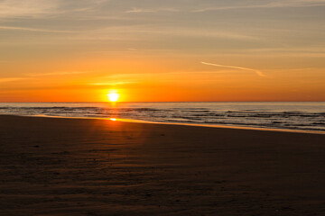 Fototapeta na wymiar Sunset on the beach, Wissant, North of France