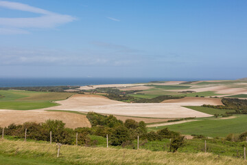 Fototapeta na wymiar Paysage de campagne sur la Côte d'opale, Wissant, France. / Countryside landscape on the Opal Coast, Wissant, France.