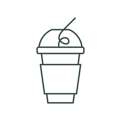 disposable paper cup with lid and tube, line icon