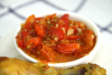 Indonesian Food, Close Up of Red Chili Sauce